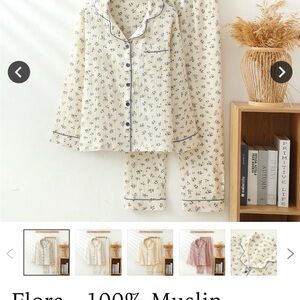 Blueberry Print Women's Pajama Set - Cream, 100% Muslin Cotton